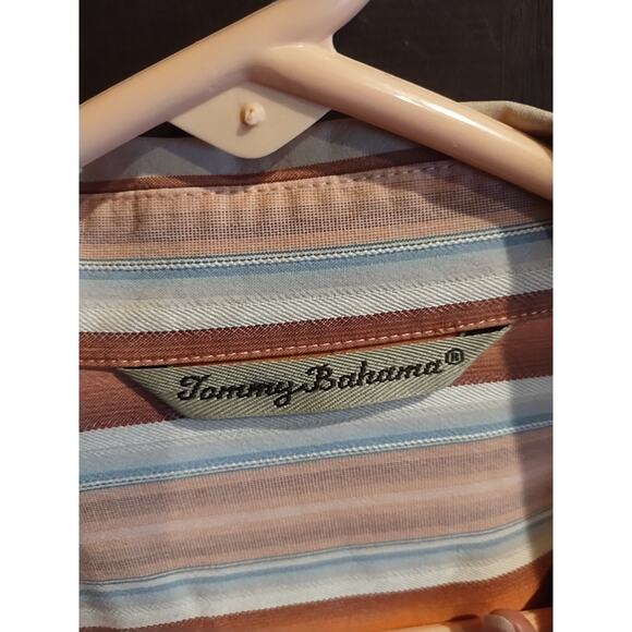 Tommy Bahama Fall Shirt Mens XL Orange Stripe Silk Long Sleeve Button Preppy - Picture 4 of 7